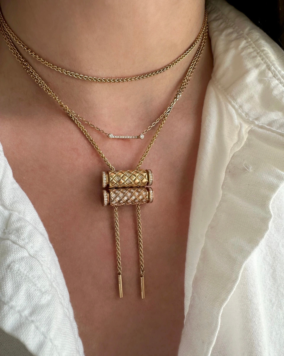 Layered Composition: GM Latch Chain with Dual Latch & Mood Pendants