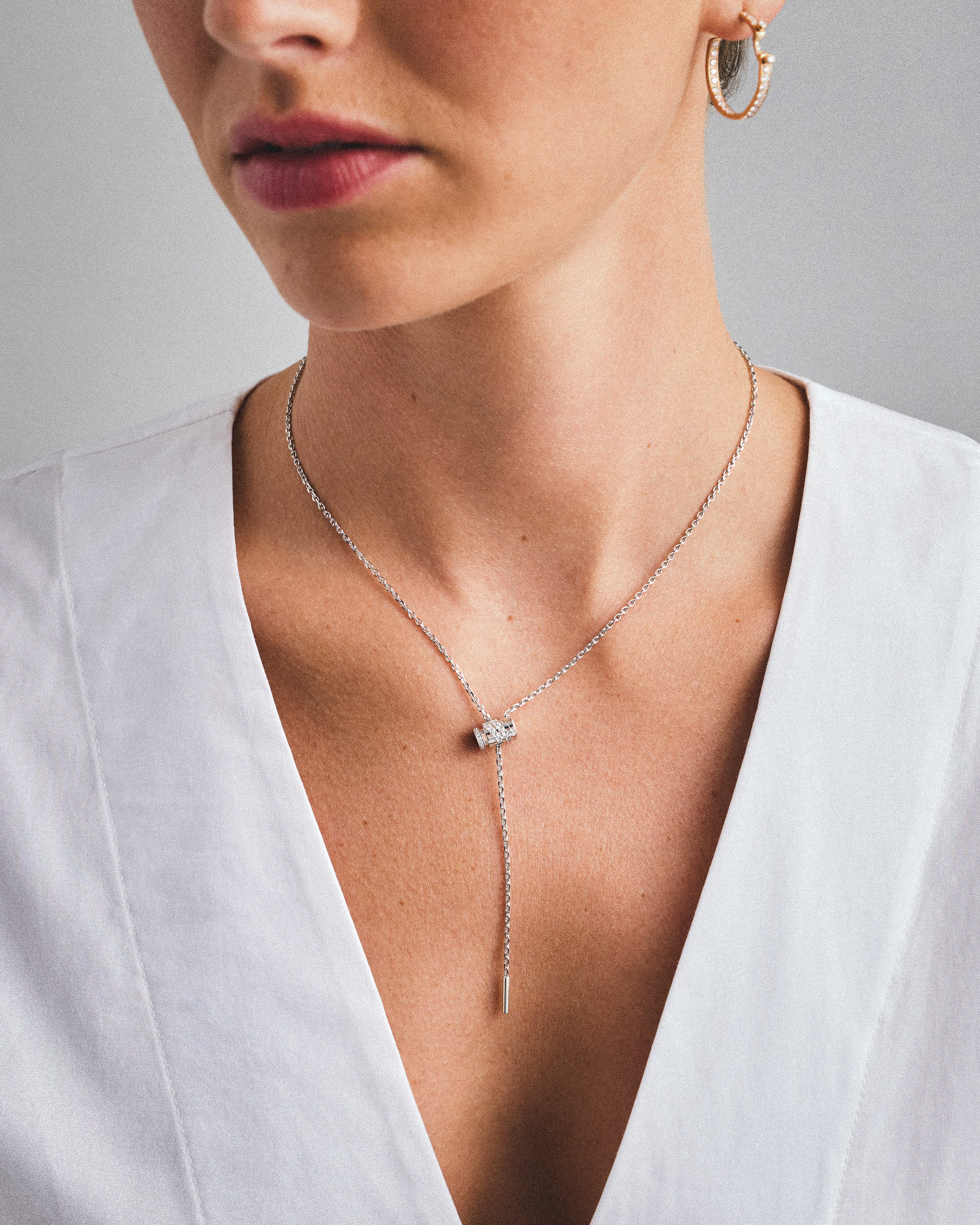 Paved Mini Latch Pendant in White Gold