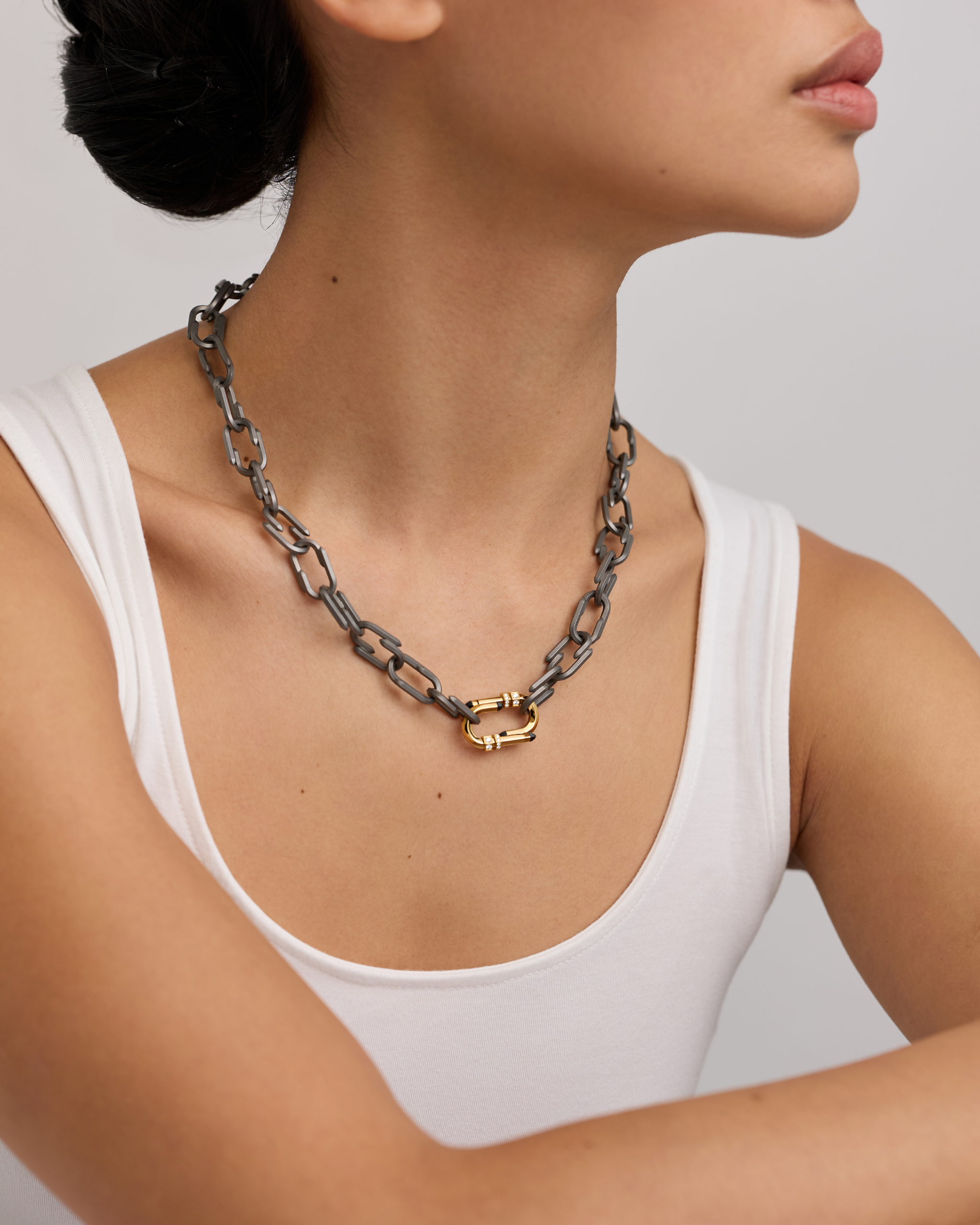 Grey Titanium Try Me Necklace in Yellow Gold
