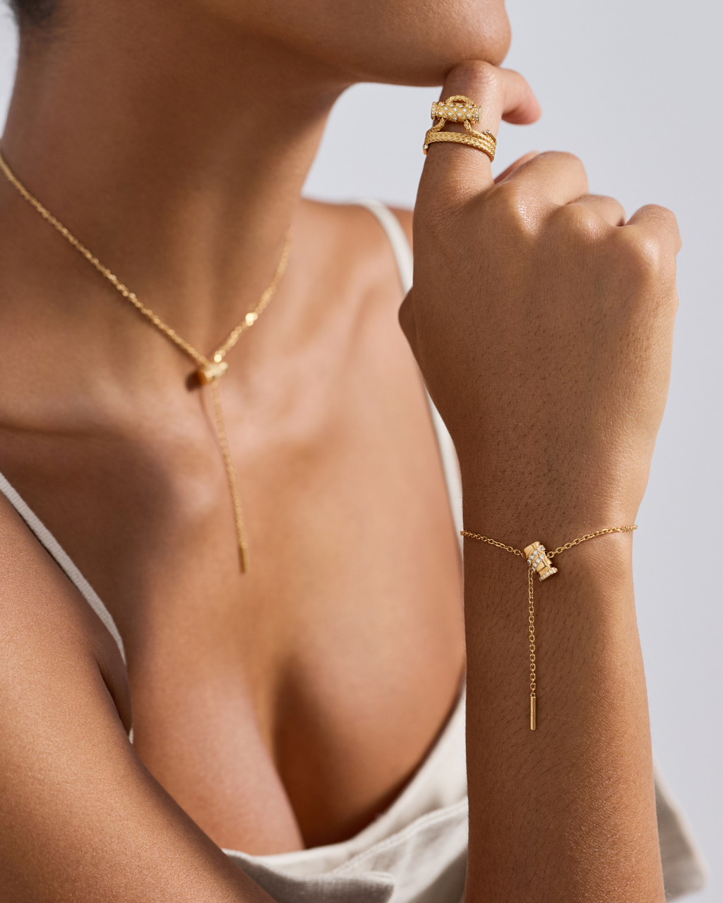 Paved Mini Latch Bracelet in Yellow Gold
