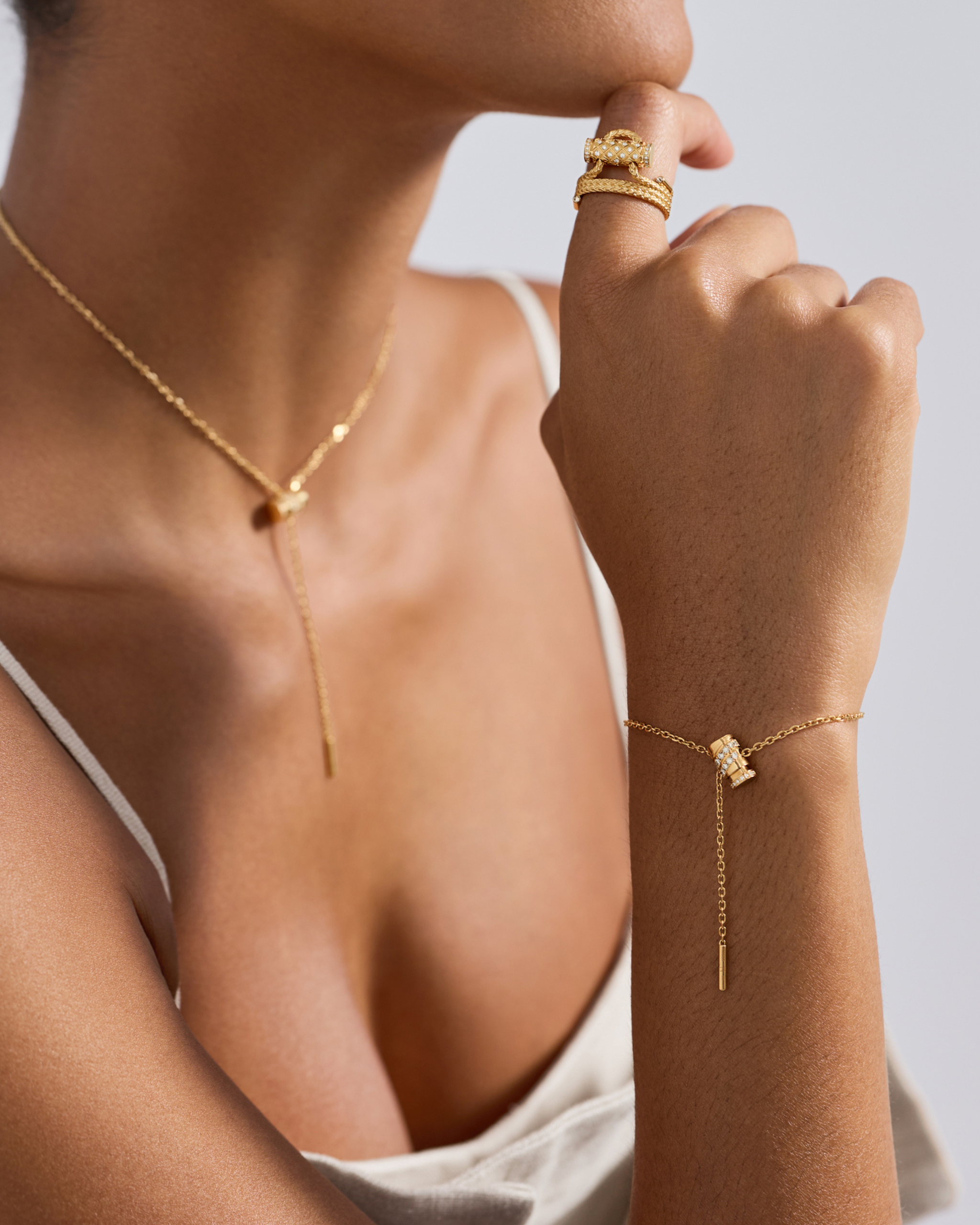 Paved Mini Latch Bracelet in Yellow Gold