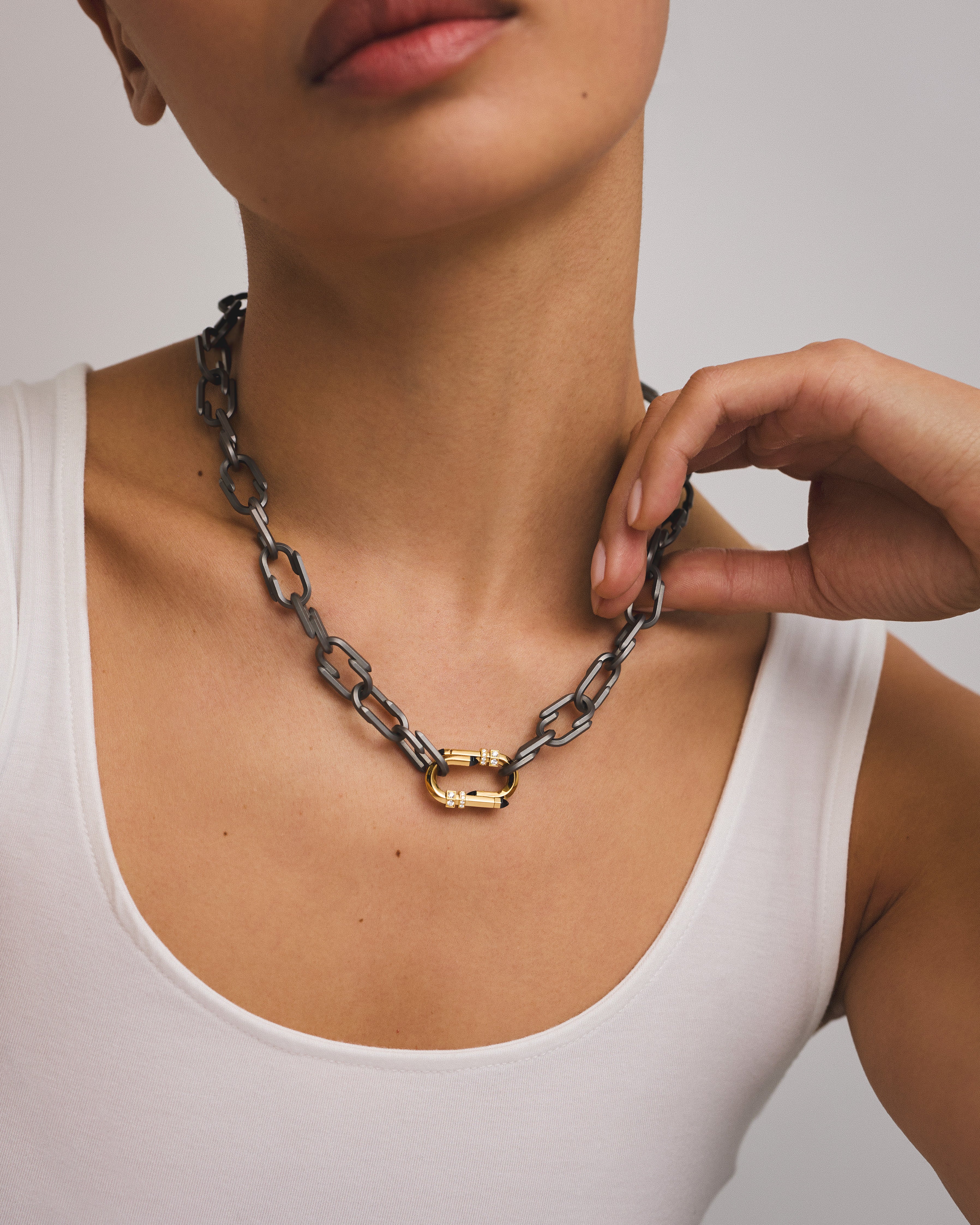 Grey Titanium Try Me Necklace in Yellow Gold