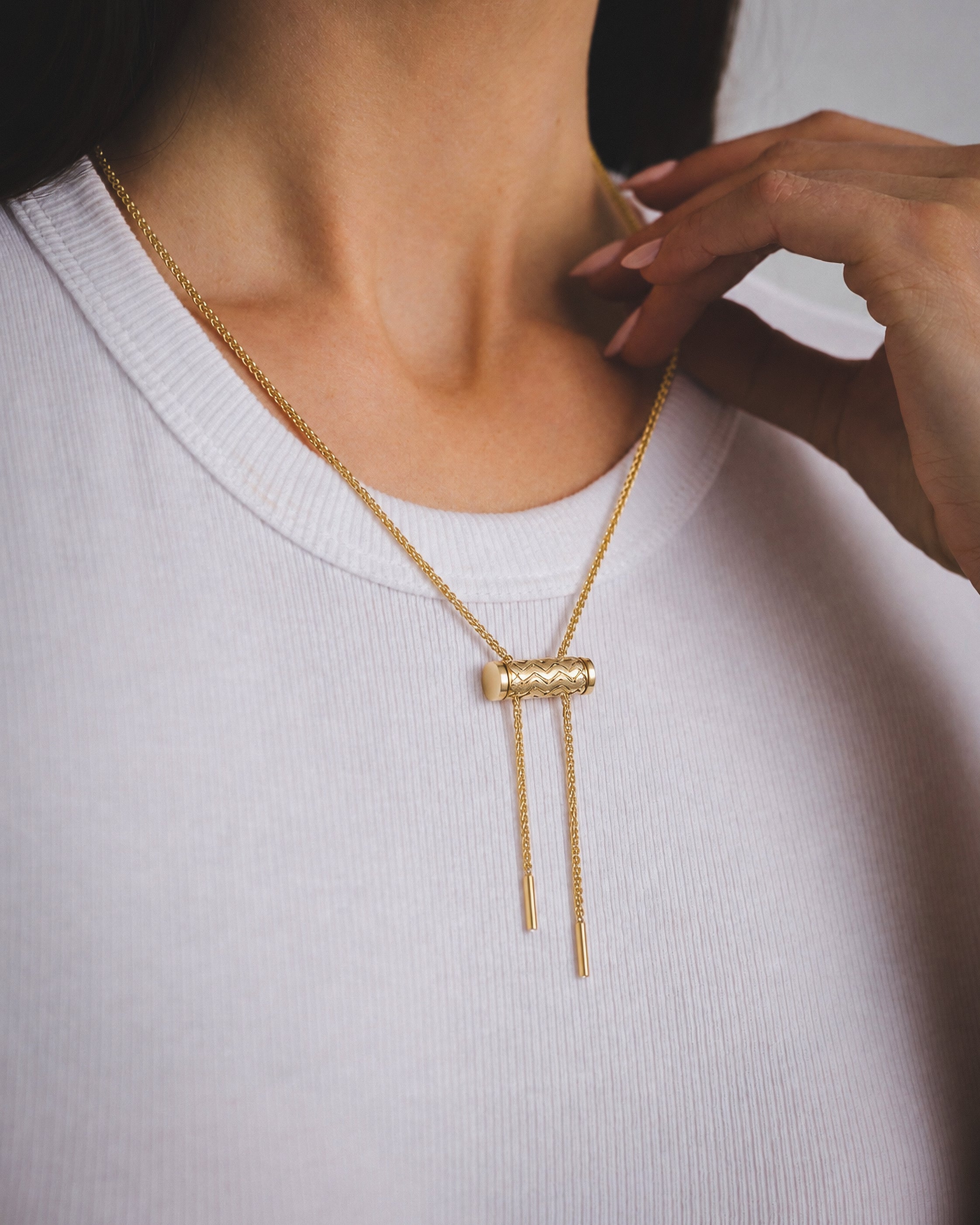 Gold Chevron Latch Pendant on MM Chain in Yellow Gold