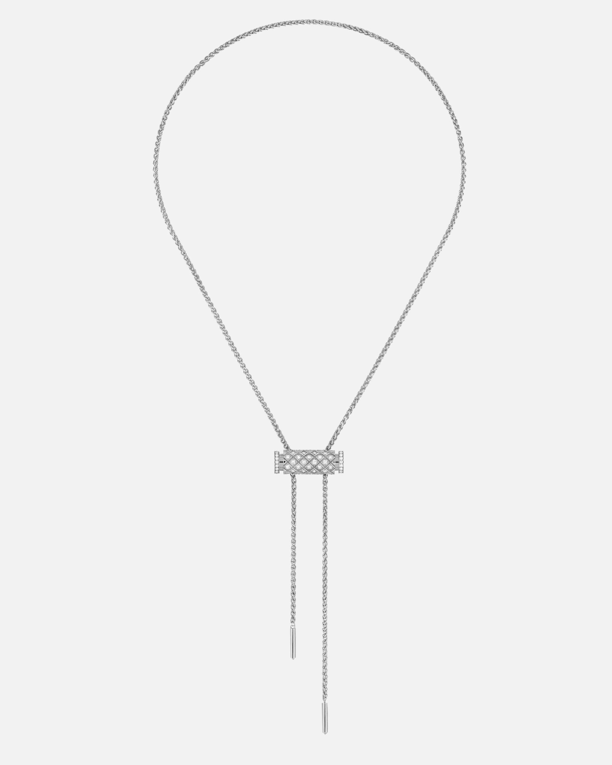Pendentif Latch Pavé sur chaîne MM en Or Blanc