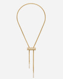 Gold necklace with a pendant on a white background