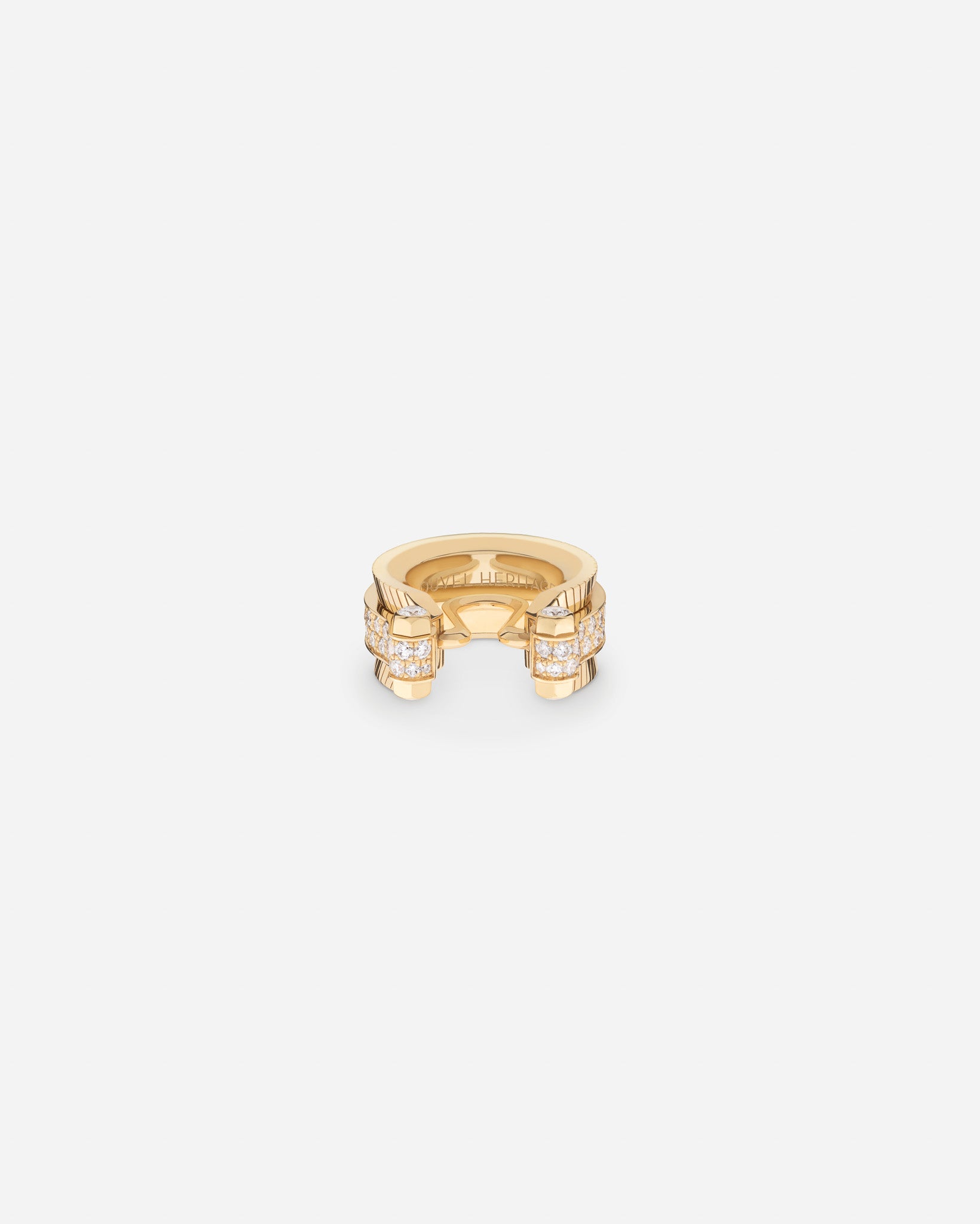 Semi Paved Off Script Clasp in Yellow Gold