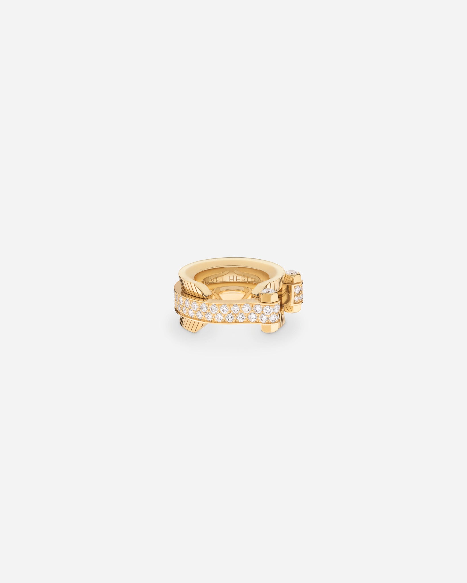 Semi Paved Off Script Clasp in Yellow Gold, view 2