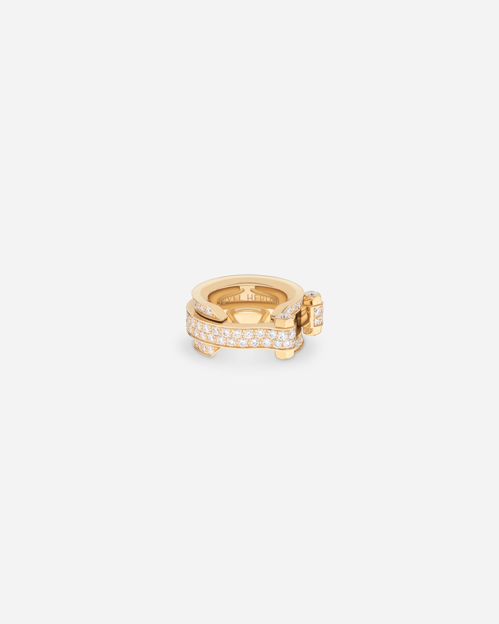 Full Paved Off Script Clasp in Yellow Gold, view 2