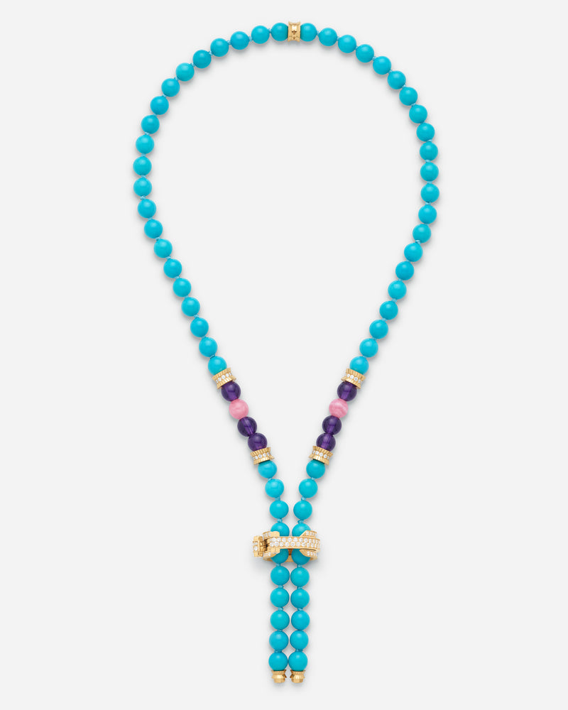Full Paved Pendant on Turquoise Short Necklace