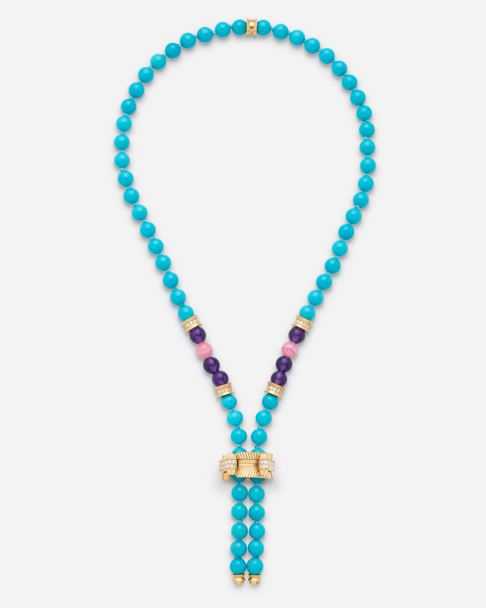 Turquoise Off Script Semi Paved Short Necklace in Yellow Gold