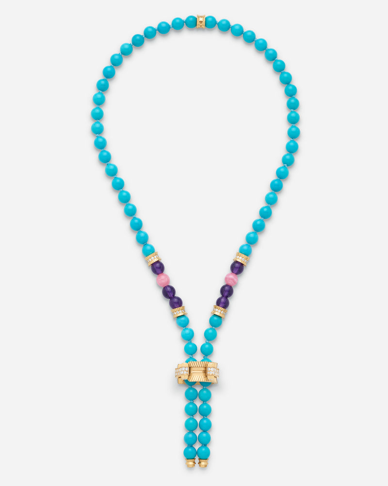 Semi Paved Pendant on Turquoise Short Necklace