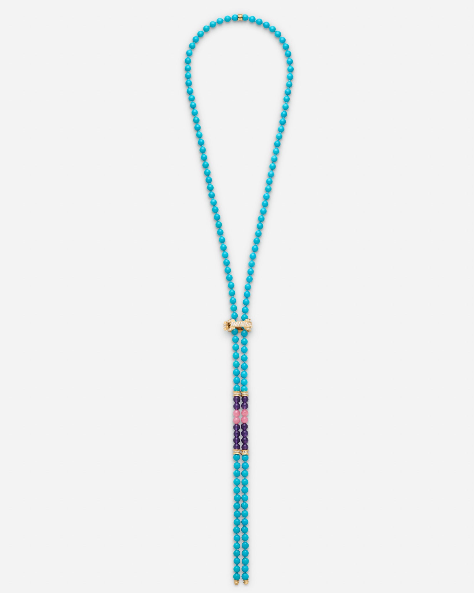 Turquoise Off Script Full Paved Long Necklace in Yellow Gold