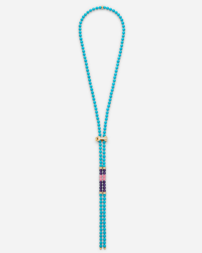 Full Paved Pendant on Turquoise Long Necklace