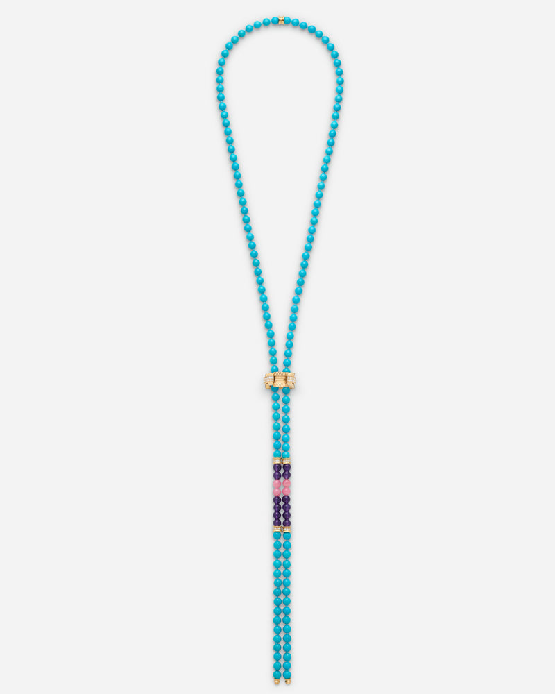 Semi Paved Pendant on Turquoise Long Necklace