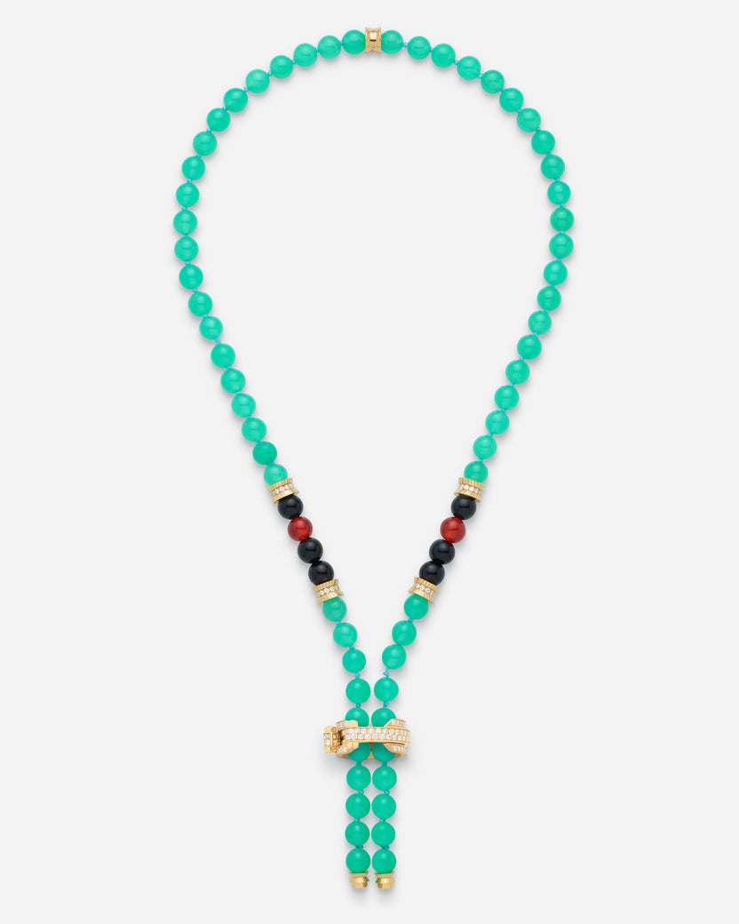 Chrysoprase Off Script Full Paved Short Necklace in Yellow Gold