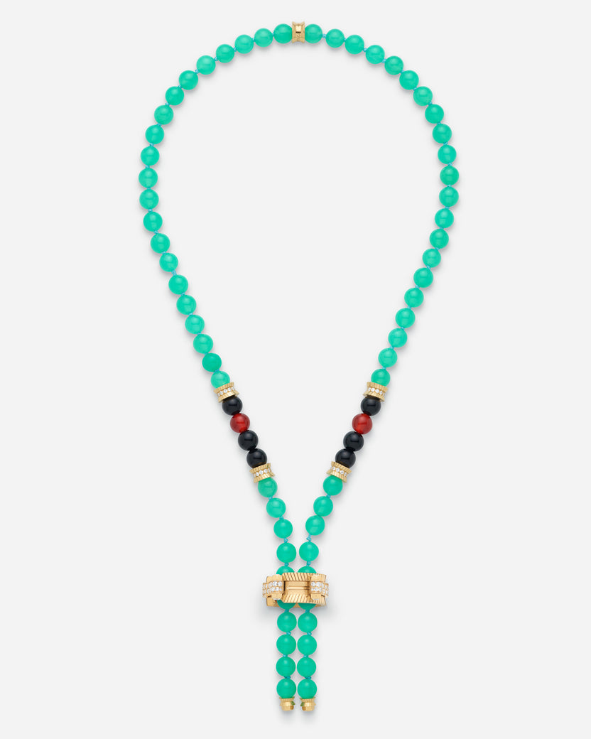 Chrysoprase Off Script Semi Paved Short Necklace in Yellow Gold