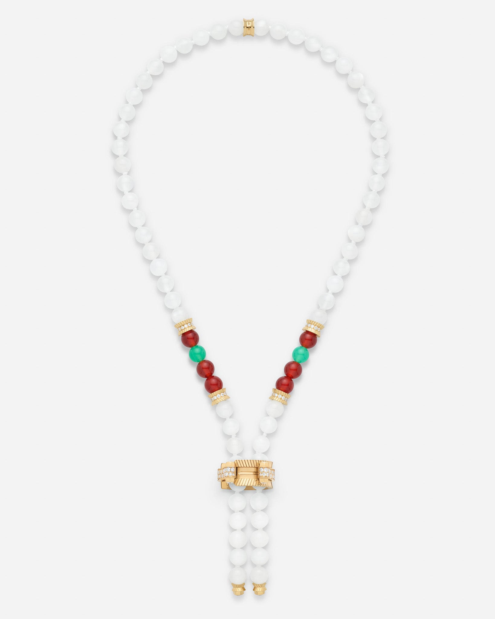 Moonstone Off Script Semi Paved Short Necklace in Yellow Gold