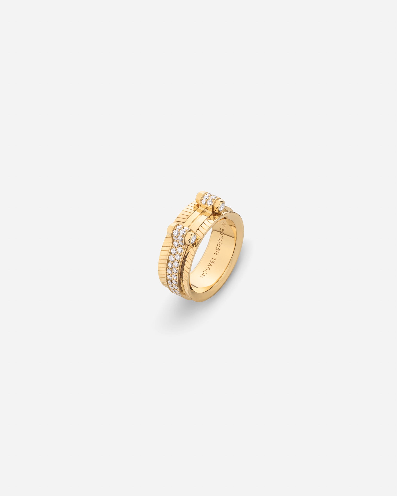 Semi Paved Off Script Ring in Yellow Gold