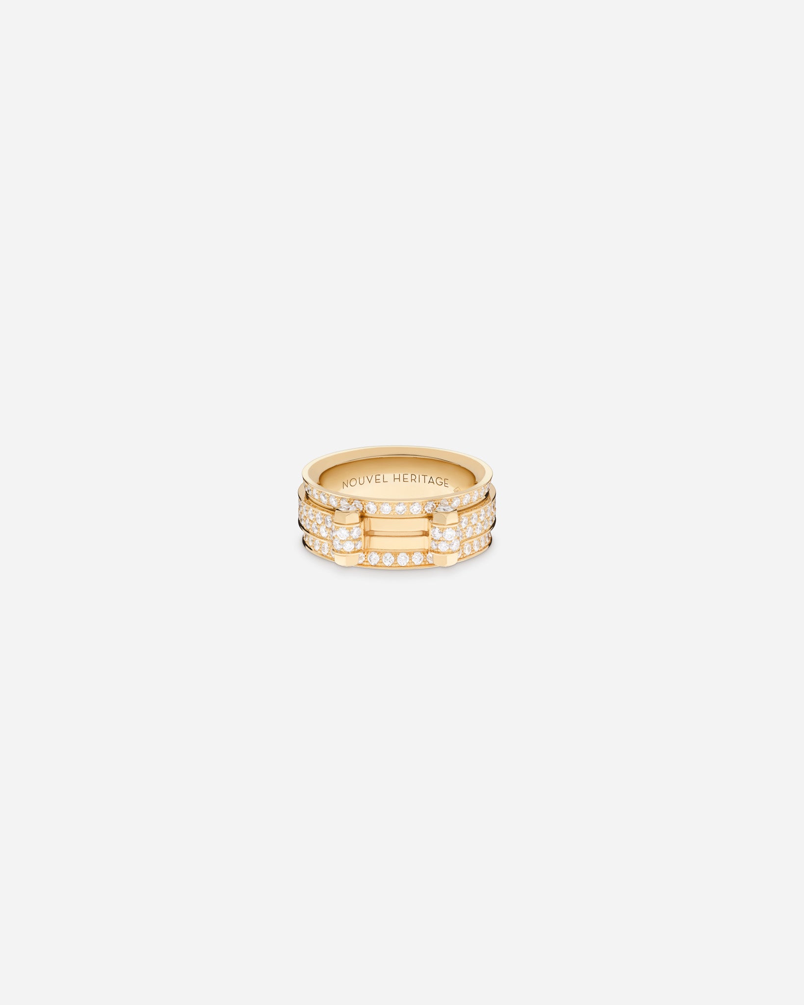 Full Paved Off Script Ring in Yellow Gold, view 2