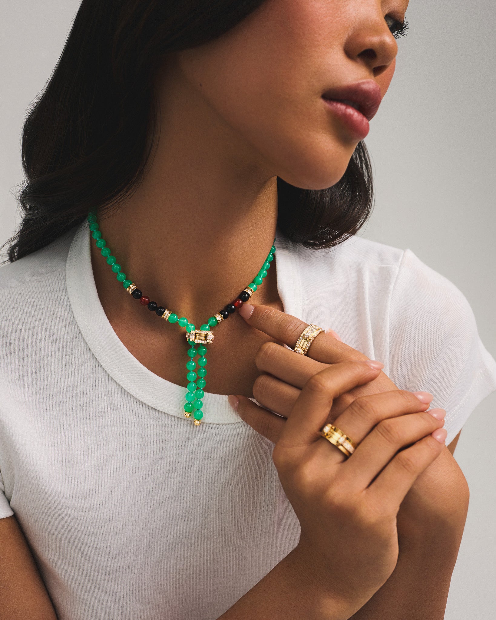 Chrysoprase Off Script Full Paved Short Necklace in Yellow Gold