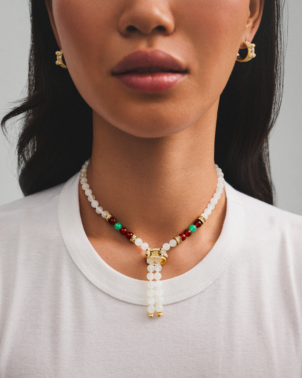 Moonstone Off Script Full Paved Short Necklace in Yellow Gold