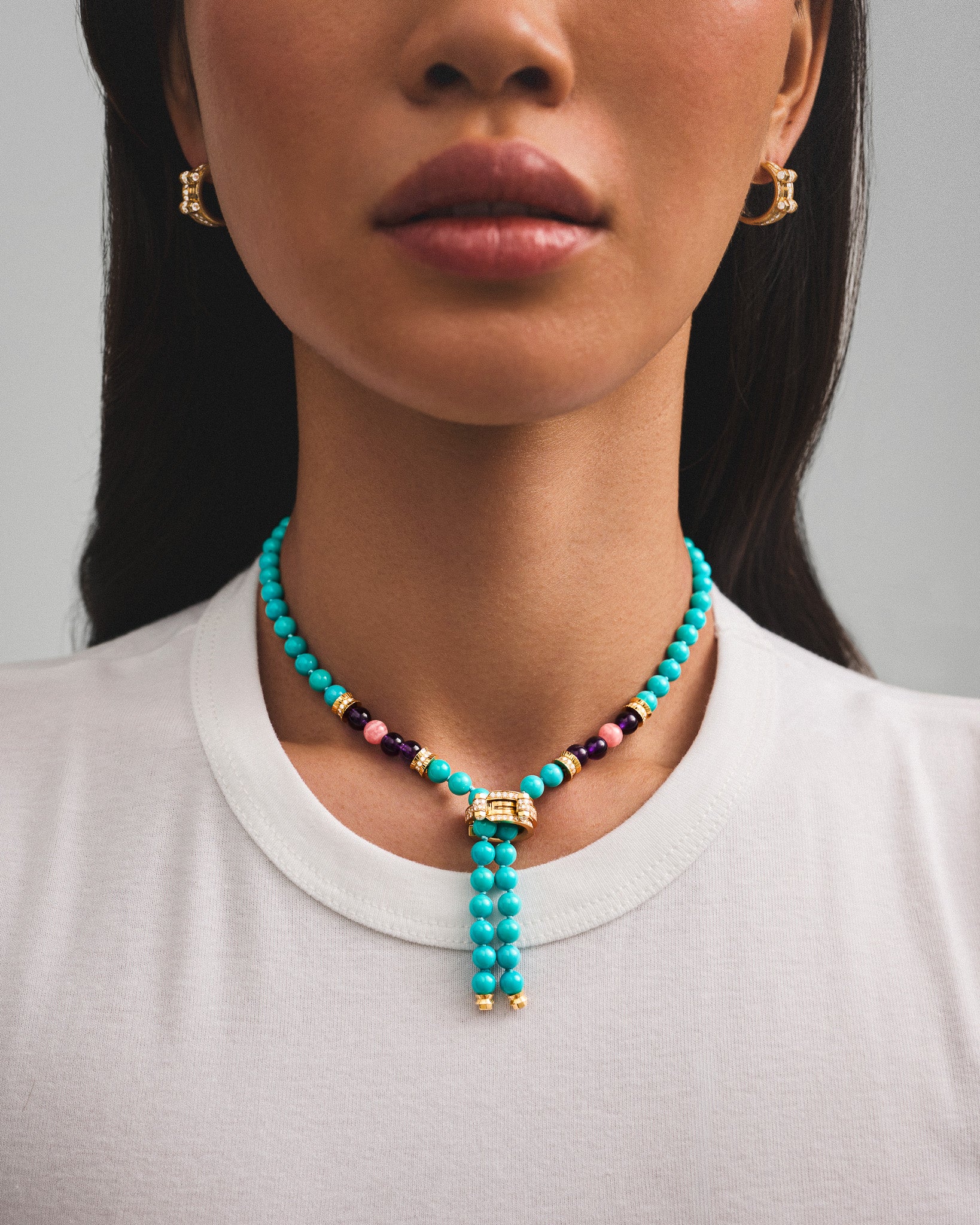 Turquoise Off Script Full Paved Short Necklace in Yellow Gold