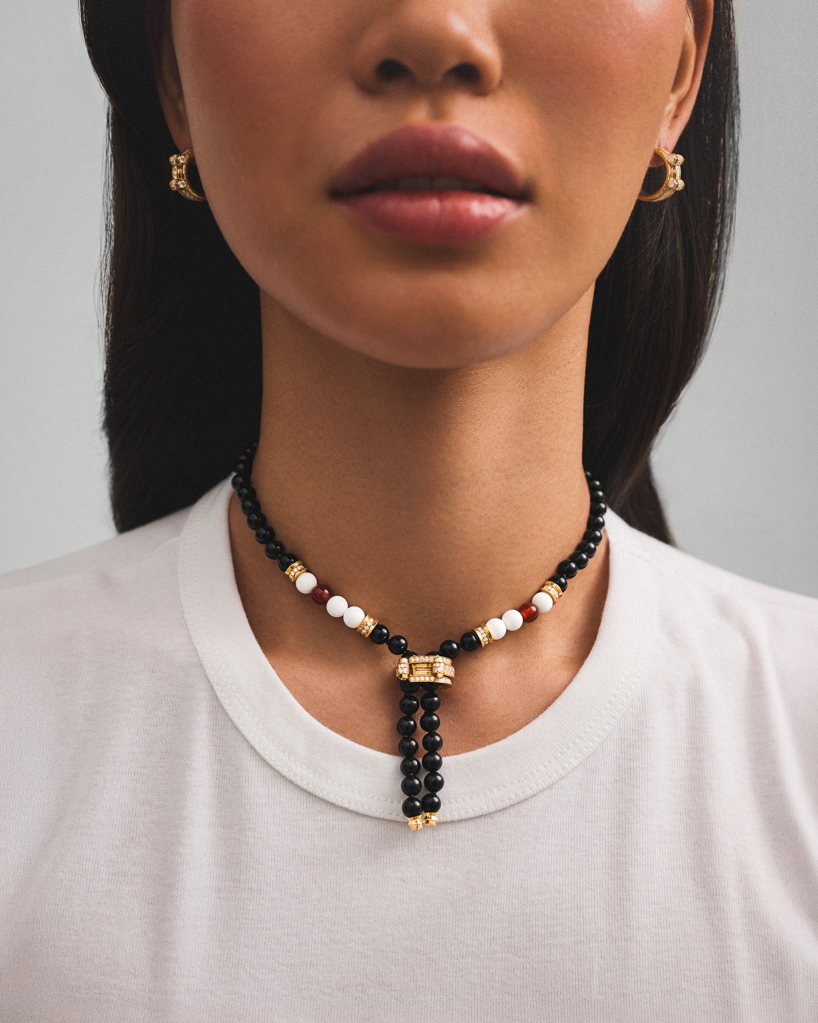 Onyx Off Script Full Paved Short Necklace in Yellow Gold