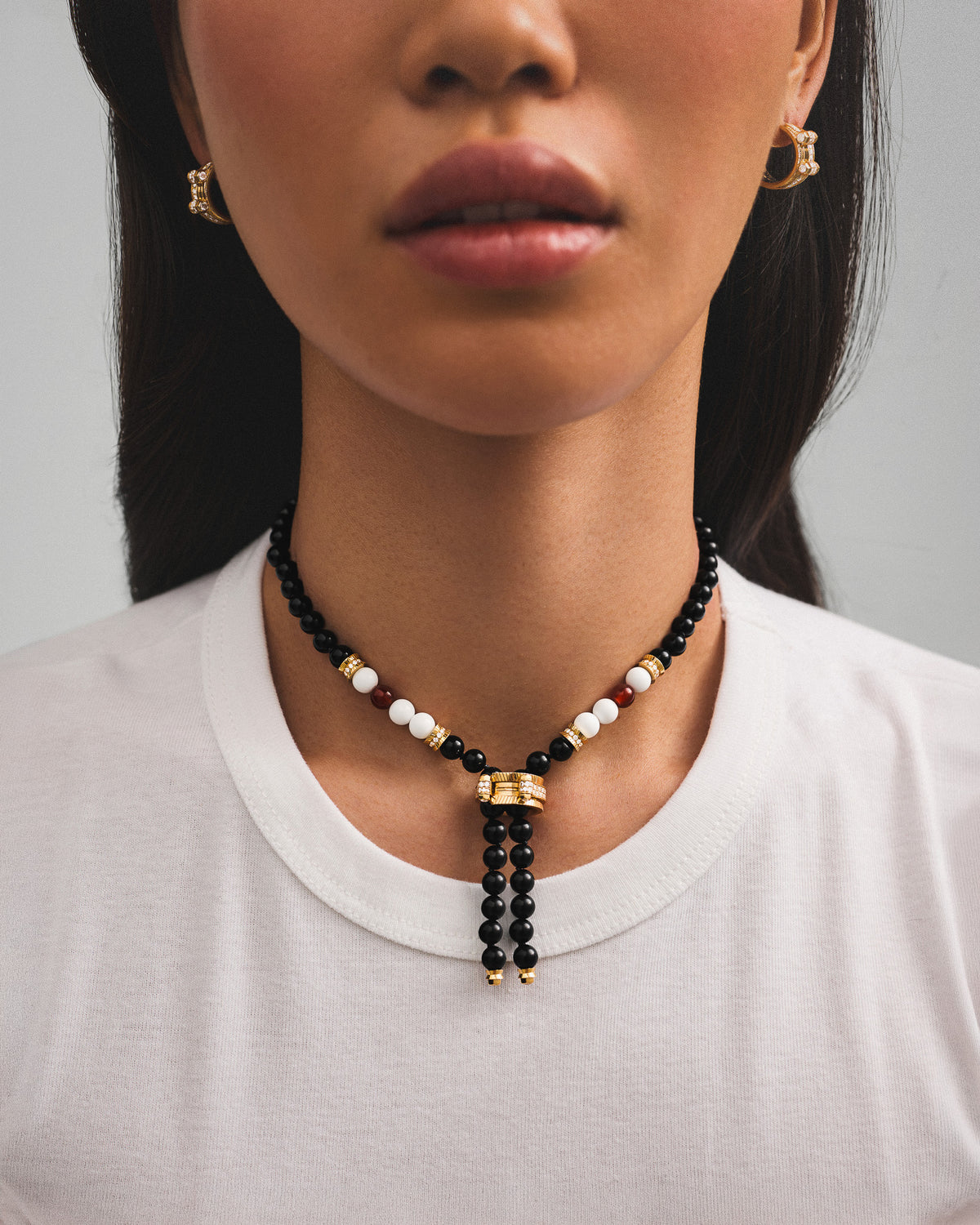 Onyx Off Script Semi Paved Short Necklace in Yellow Gold